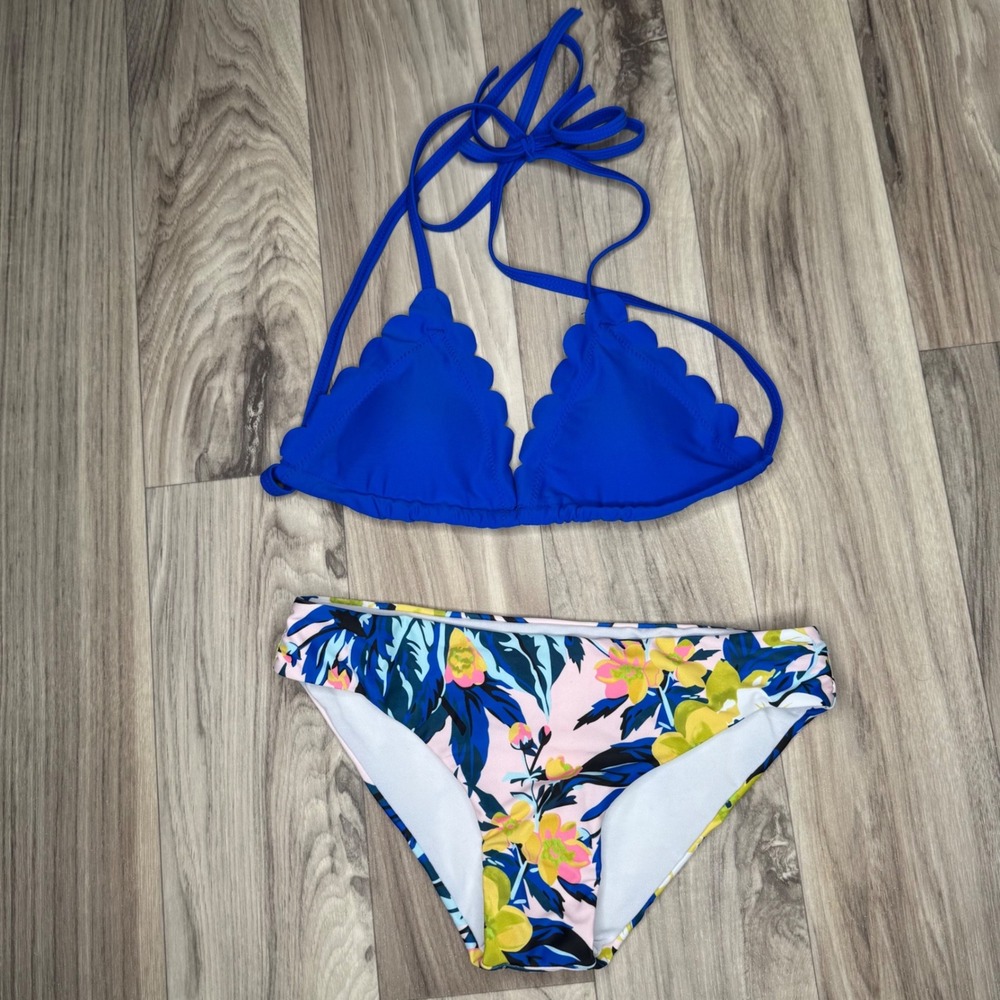 Unbranded Bikini Top Womens Small Blue Scalloped Triangle Swimwear #2718